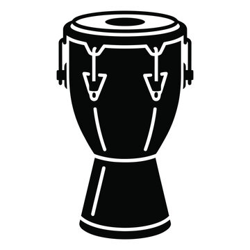 Minimalist djembe drum vector icon, black and white african percussion instrument, ethnic bongo drum silhouette for music branding