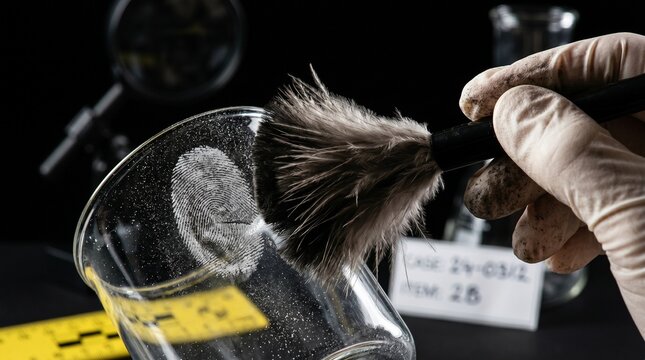 Crime Scene Investigation Dusting Fingerprint Evidence with Feather Brush