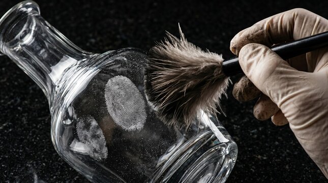 Forensic Investigator Dusting Fingerprint on Safe Lock Dial