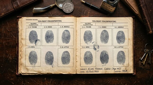 Vintage Ten-Print Fingerprint Ledger and Detective Identification Register