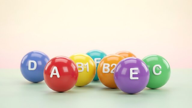 Colorful labeled spheres arranged in a row