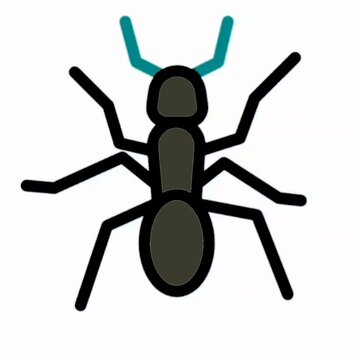 Black Ant Insect Icon with Blue Antennae, Simple Garden Pest Illustration