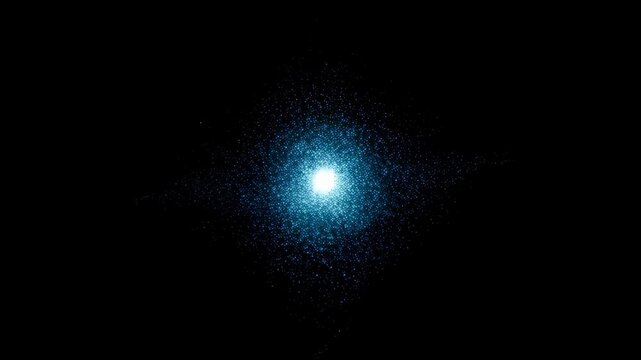 Blue Glowing Particle Burst Expanding Across Black Background in Animated Motion with Expanding Particles and Glowing Light