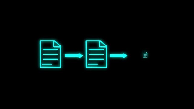 File transfer icon animation on black background. Document file transfer, File transfer from folder to folder, Copying data from folder to folder on computer, 4k video