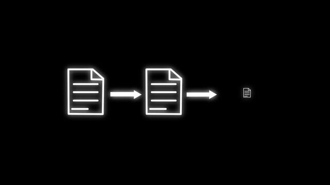 File transfer icon animation on black background. Document file transfer, File transfer from folder to folder, Copying data from folder to folder on computer, 4k video