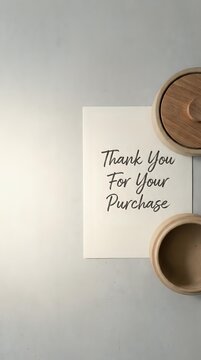 Thank you for your purchase message on cream card with wooden bowls