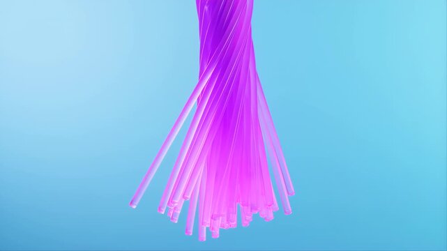 Twisted Fiber Strands Glowing in Blue and Purple Hues Against a Gradient Background with Motion Graphics and Animated