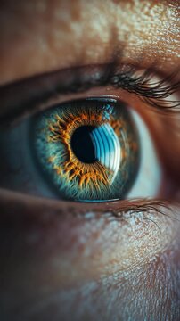 A person's eye with a distinct iris pattern