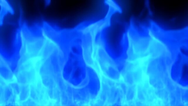 Blue Flames Flicker and Swirl Against a Black Background in a Looping Animation with Flickering Flames and Swirling Flames