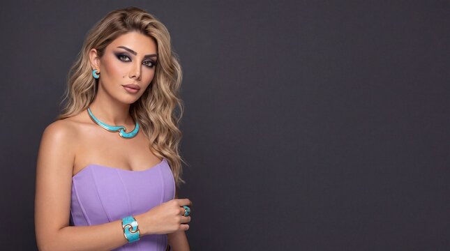 purple dress with gold jewelry Dress