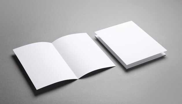 Blank trifold pamphlet mockup on dark surface background.