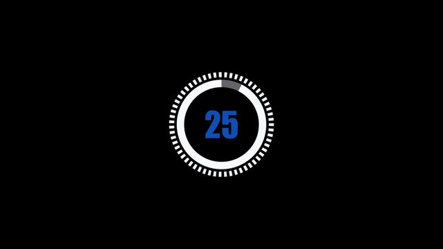 Countdown timer clock circle 30 second with glowing blue digits on dark background