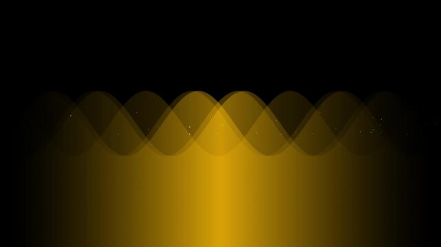 Glowing golden sine wave animation footage featuring rhythmic flowing particles and smooth abstract motion against a deep dark background backdrop
