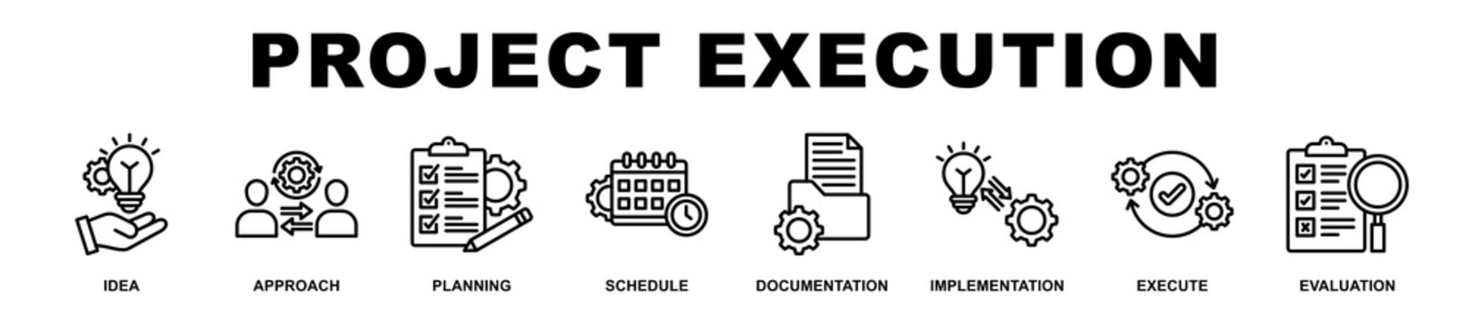 Project Execution banner web icons set vector illustration.
