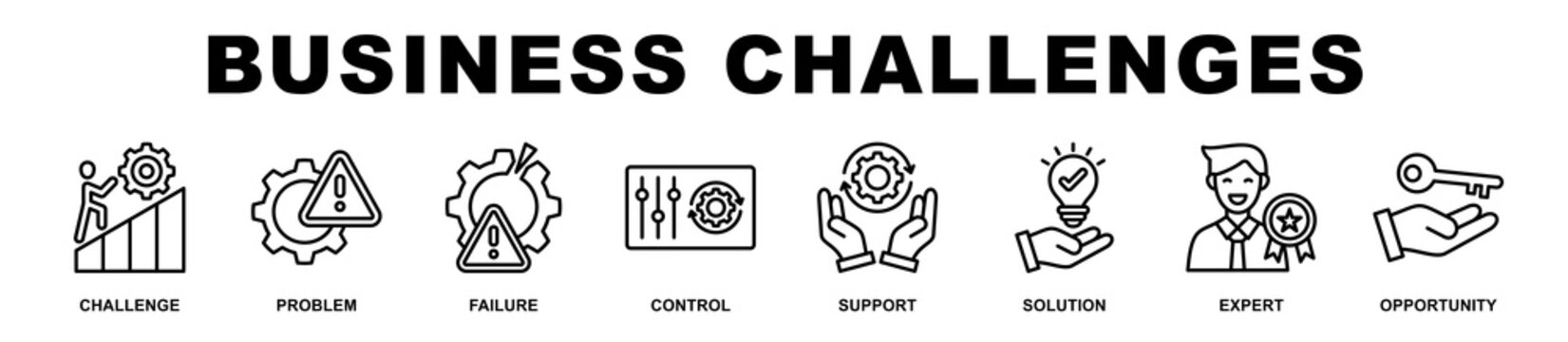 Business Challenges banner web icons set vector illustration.