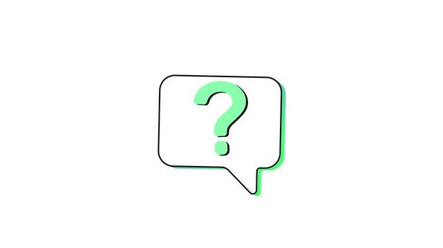 Vibrant green question mark in a stylized speech bubble outline, symbolizing queries, support, or problem-solving for digital interface elements