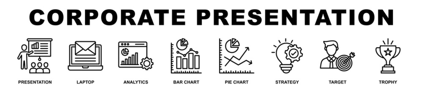 Corporate Presentation banner web icons set vector illustration.