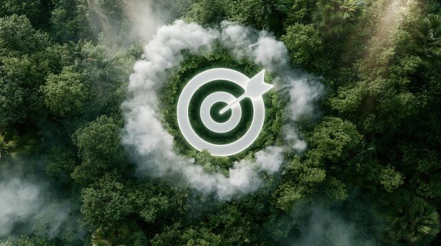 Aerial Forest Landscape with Target and Arrow Symbolizing Environmental Sustainability Goals