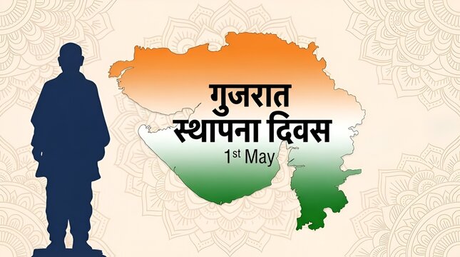 Gujarat Sthapana Divas &ndash; State Formation Day Celebration with Sardar Patel Statue and Tricolor Map