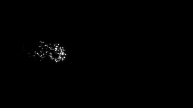 Glowing fairy dust sparkle line animation, magic white glitter stars trail, twinkling starlight particle burst, light motion overlay, seamless doodle star sparkle effect on black screen background.4k