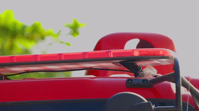Close up of flashing fire fighter truck light bar in emegency and rescue. 