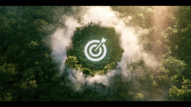 Aerial Forest Landscape with Target and Arrow Symbolizing Environmental Sustainability Goals