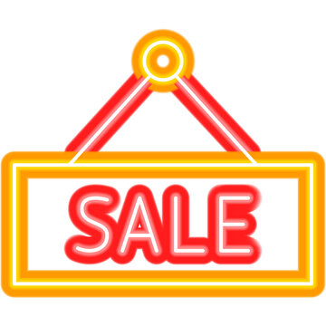 Sale Neon Sign. Vector Illustration of Seasonal Shopping Discount Hanging Signboard Object.