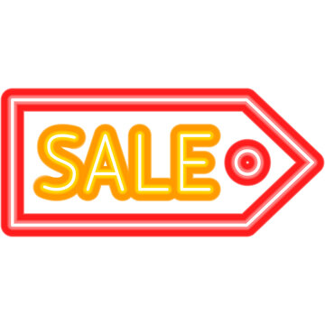 Sale Tag Neon Sign. Vector Illustration of Seasonal Discount Promotion. Shopping Object.