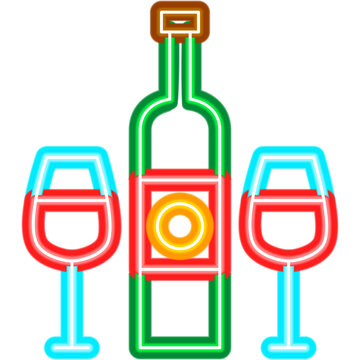 Wine Bottle Glass Neon Sign. Vector Illustration of Drink Promotion. Alcohol Icon