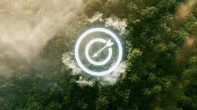 Aerial Forest Landscape with Target and Arrow Symbolizing Environmental Sustainability Goals