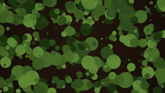 Abstract motion graphic of green organic circles growing and overlapping across a dark background like creeping moss.