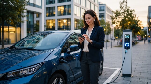 Electric Vehicle Charging at Modern Urban Charging Station