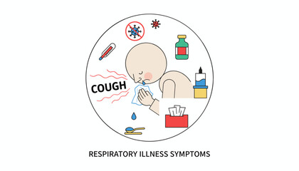 Fototapeta premium Detailed circle diagram illustrating common respiratory illness symptoms such as coughing fever and runny nose.