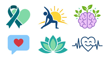 Fototapeta premium Mental Health and Wellness Flat Vector Icon Set for Healthcare Branding