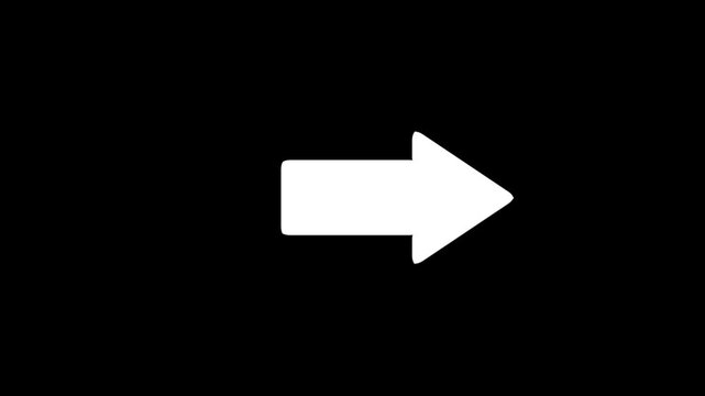 Animated the white  arrow instruction right on black background. Abstract down icon animation on black background  