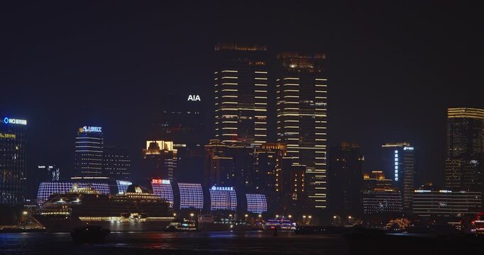 Magnificent View of Shanghai's Financial District Glowing at Nighttime