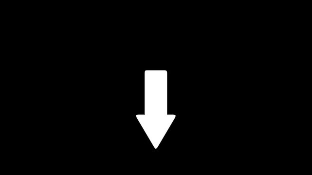 Animated the white  arrow instruction down on black background. Abstract down icon animation on black background  