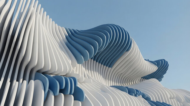 Abstract Blue and White Parametric Architecture Wave Pattern