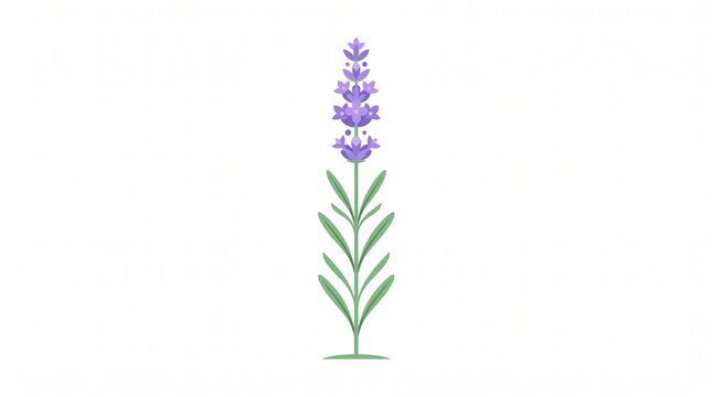 Delicate Lavender Flower Stem Botanical Illustration for Natural, Floral and Wellness Designs, Flat Vector Isolated on White