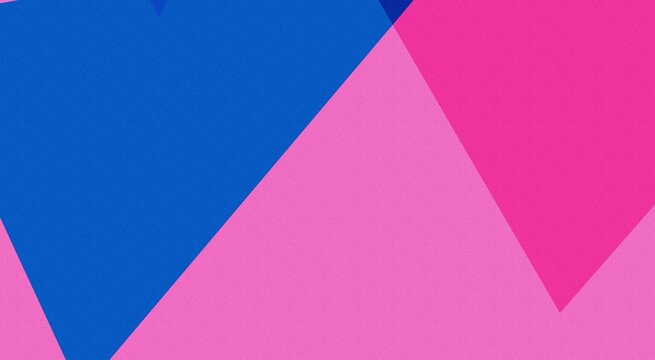 Abstract geometric composition featuring large, overlapping triangles in vibrant shades of blue and hot pink, creating a sharp, angular, minimalist pattern
