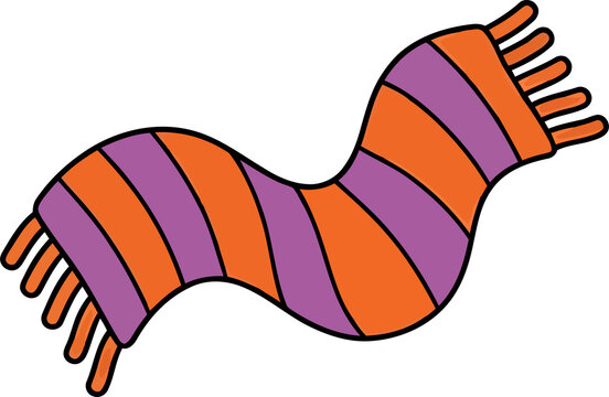 A colorful striped winter scarf with fringe ends isolated on a solid black background for seasonal designs