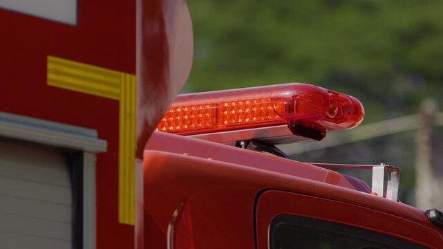 Close up of flashing fire fighter truck light bar in emegency and rescue. 