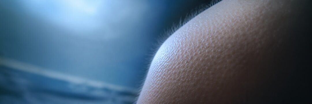 Close-up of goosebumps on human skin, cold response concept for dermatology and physiology education with copy space