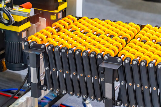 production line with automatic conveyor belt, industry track.