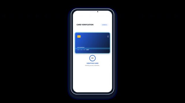 Smartphone interface showing a secure credit card verification process