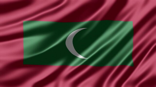  Maldives national flag animation featuring flowing silk fabric texture with soft lighting effects for a high quality digital motion clip