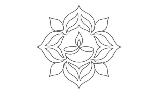 Minimalist lotus flower with candle illustration design isolated on transparent background, isolated on white background, Vector Diwali (India, UK heavy buyers) one line art  editable vector design 20
