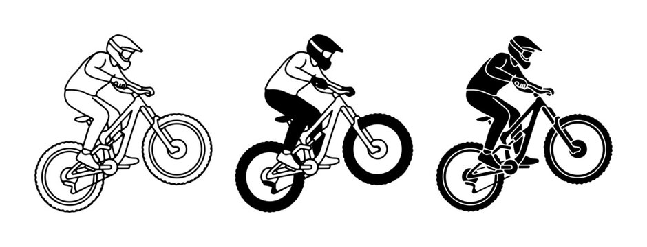 Mountain Bike Rider, Downhill Cycling, Extreme Sports Vector Icons