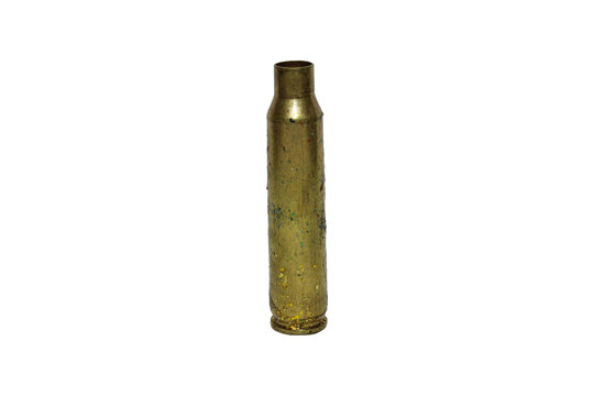 Empty brass bullet cartridge casing isolated on transparent background