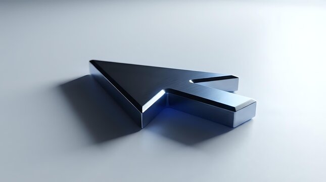 Metallic cursor arrow icon with glowing blue edge